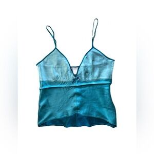 Gold Hawk Aquatic Blue Silk Cami Velvet Bow Lingerie Tank Size Large NWT